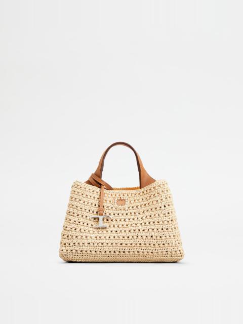 Tod's BAG IN RAFFIA AND LEATHER MICRO - BEIGE, BROWN