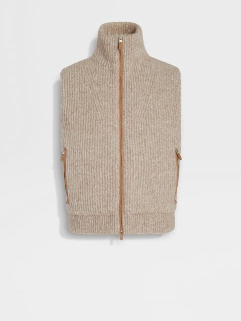 ZEGNA LIGHT TAUPE MÉLANGE CASHMERE BLEND FULL ZIP VEST