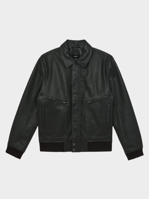 REISS Men's Purleigh Grained Leather Full-Zip Jacket