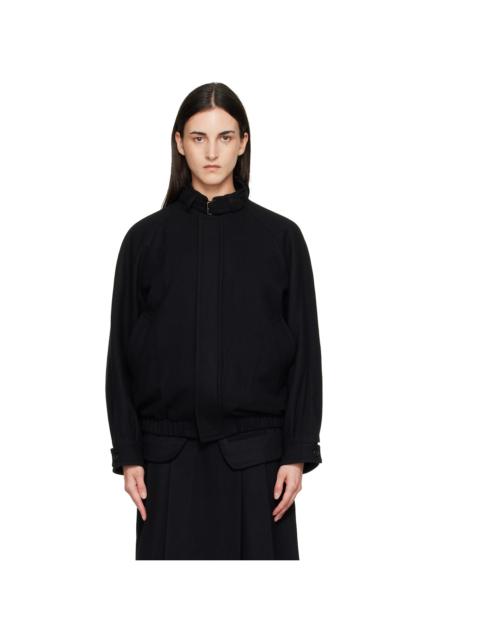 Tonywack Black Wool Flannel Belted Stand Collar Bomber jacket