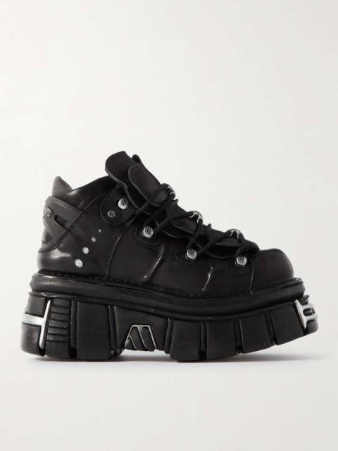 + New Rock Embellished Leather Platform Sneakers