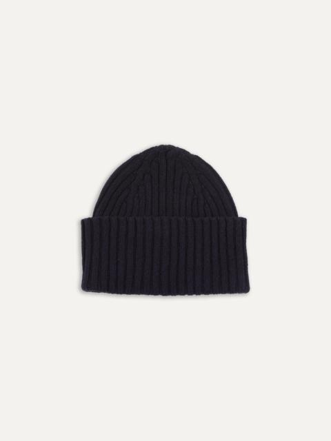 Drake's Navy Lambswool Ribbed Knit Cap