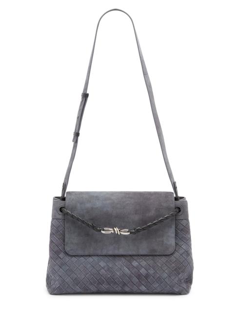 Bottega Veneta Men's Andiamo Intrecciato Suede Messenger Bag - Cloudy