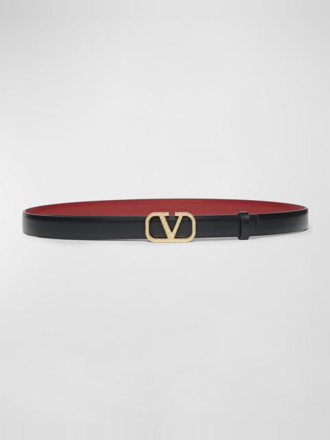 Valentino V-Logo Signature Reversible Leather Skinny Belt
