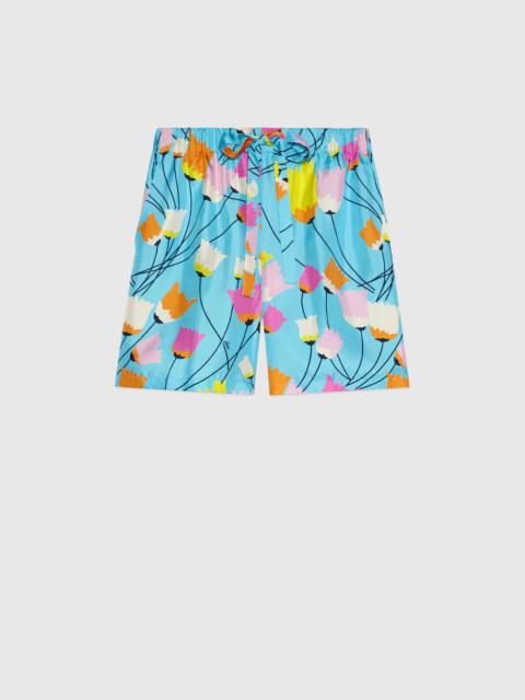 GUCCI Tulip print silk shorts