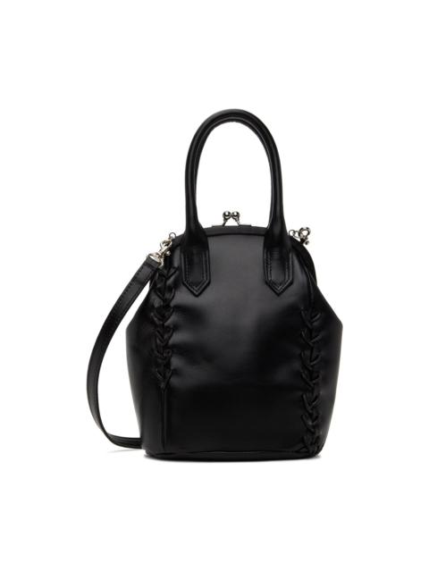Y's Black Semi-Gloss Smooth Leather Lace-Up Mini Bag