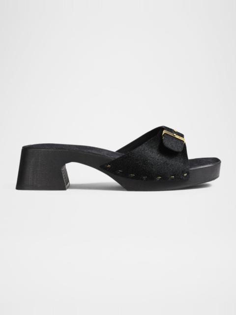 Britt Pony Hair Buckle Clog Sandals