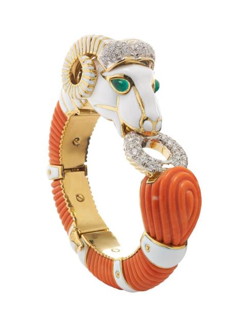 DAVID WEBB Emerald Coral White Ram Bracelet