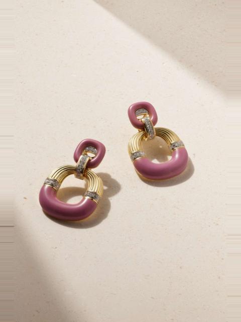 Radiator 18-karat gold, platinum, diamond and enamel clip earrings