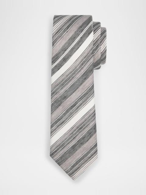 EMPORIO ARMANI Men & apos;s Variegated Stripe Linen and Silk Tie
