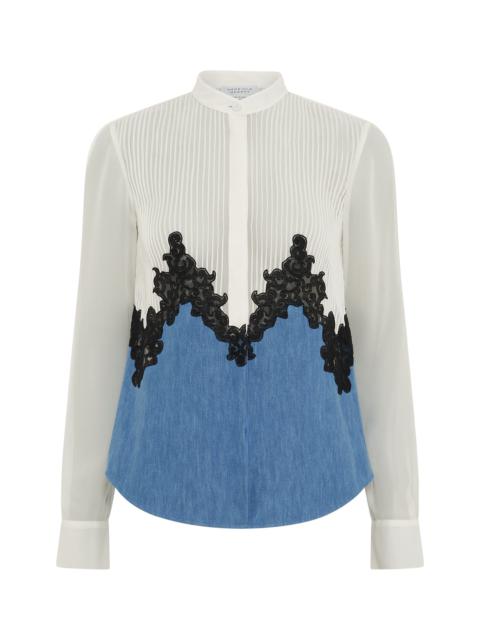 GABRIELA HEARST Kheti Lace Top in Light Blue Recycled Cotton Linen