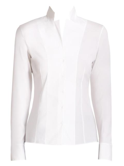 AKRIS Women's Stretch-Poplin Revers Collar Blouse - White