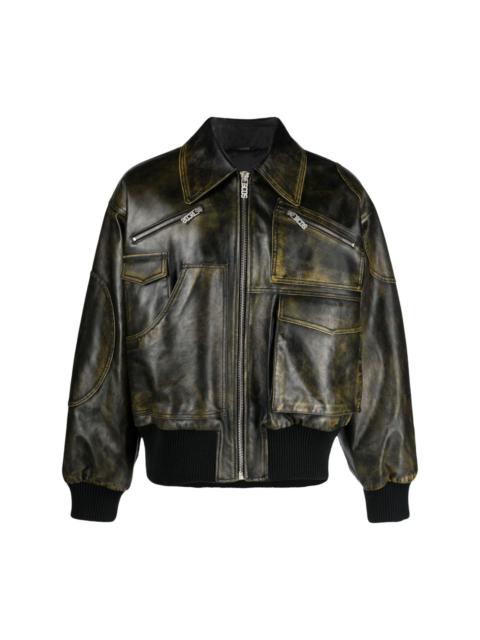 GCDS Workwear Rub-Off leather bomber jacket