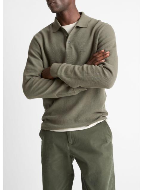 Vince Basket-Weave Cotton Long-Sleeve Polo Shirt