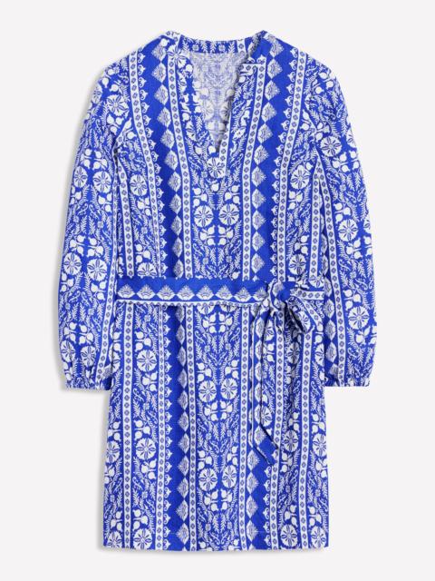 BODEN Cleo Linen Tie Waist Dress-Bright Blue, Ornate Border