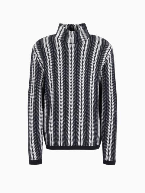 Icon wool-blend mock-neck jumper with two-tone herringbone jacquard motif