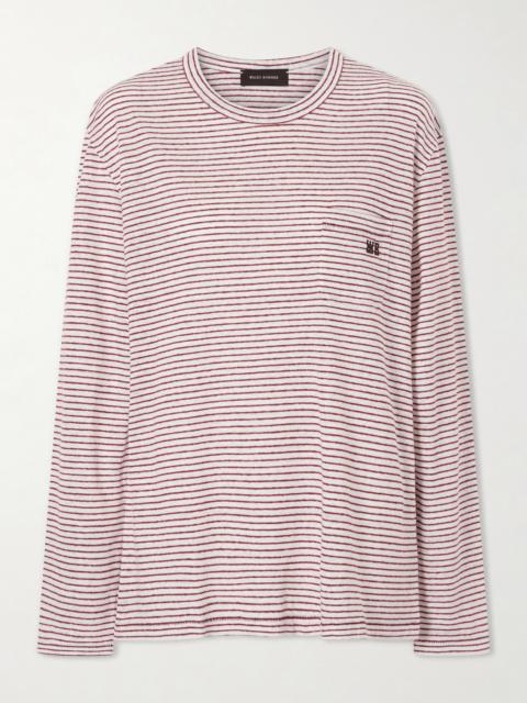 WALES BONNER Hour Embroidered Striped Linen And Cotton-blend T-shirt