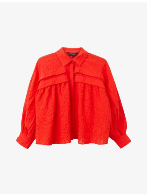 WHISTLES Textured Frill-Trim Woven Blouse