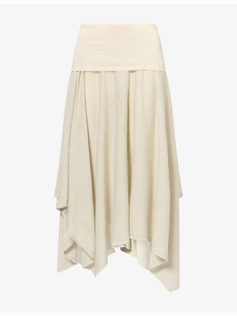 AYA MUSE Nira Asymmetric-Hem Linen-Blend Maxi Skirt