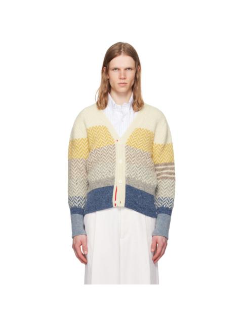 Thom Browne Multicolor Striped Herringbone Jacquard Classic V Neck Cardigan
