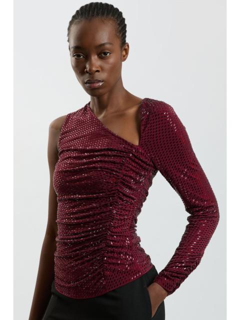 KAREN MILLEN Premium Crystal Embellished One Shoulder Detail Top