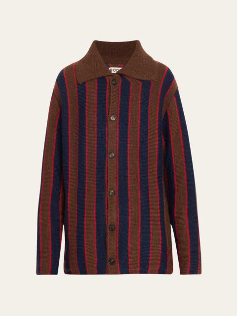 Mohair Stripe Collared Cardigan