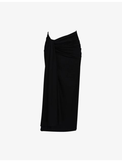 House of CB April Draped Stretch-Cotton Midi Skirt
