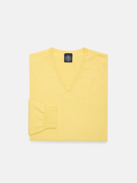 J. PRESS YELLOW COTTON-CASHMERE V-NECK SWEATER - TRIM FIT