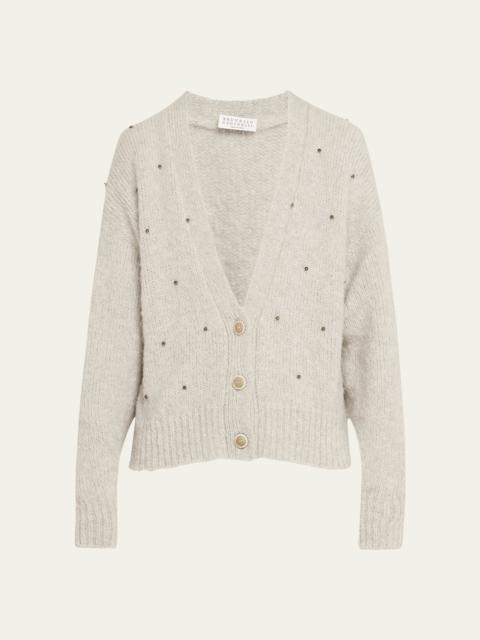 Alpaca Wool Cardigan with Rhinestone Embroidery