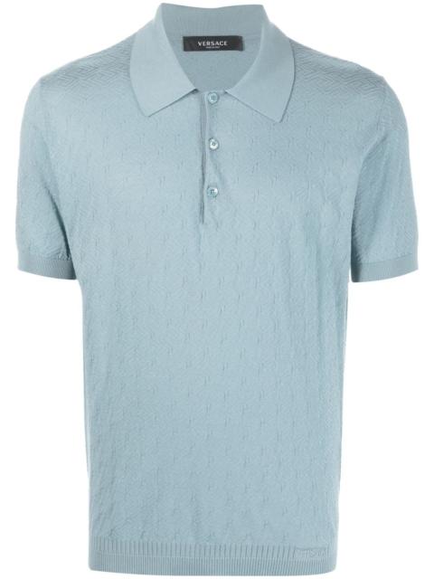 VERSACE La Greca pointelle-knit polo shirt