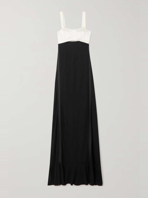 Cutout two-tone satin and crepe maxi dress