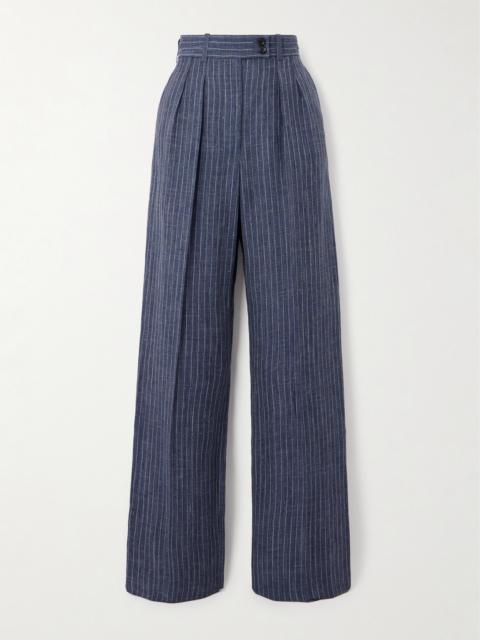 Loro Piana Pleated Striped Linen-blend Straight-leg Pants