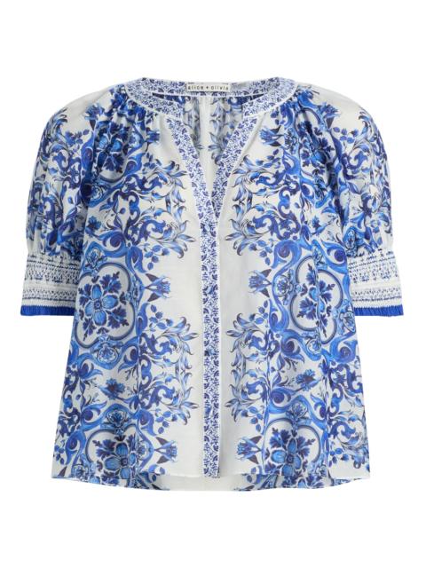 Alice + Olivia Women's Thalia Rococo Cotton-SIlk Puff-Sleeve Blouse - Solstice