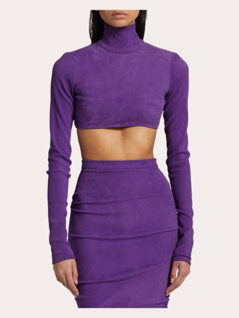 LaQuan Smith Cropped Mock Neck Suede Top