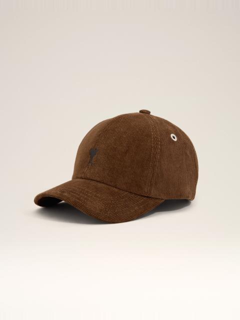 AMI Paris BROWN CORDUROY COTTON CAP WITH AMI DE COEUR