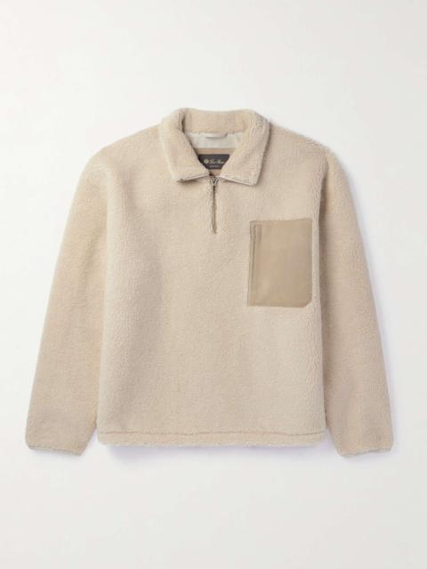 Suede-Trimmed Cashmere and Silk-Blend Fleece Half-Zip Sweater