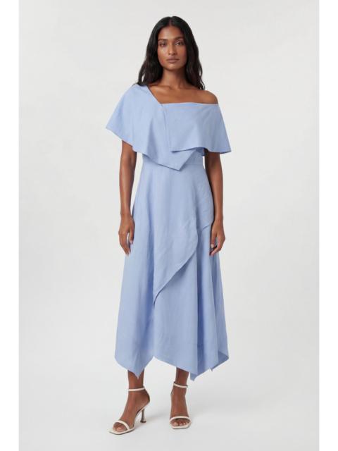 KAREN MILLEN Petite Premium Viscose Linen Tailored Asymmetric Neck Full Skirted Midi Dress