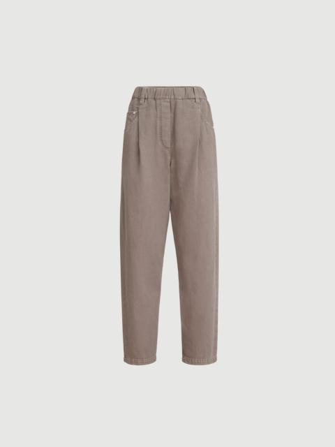 Brunello Cucinelli Garment-dyed five-pocket trousers in cotton and linen cover with monili