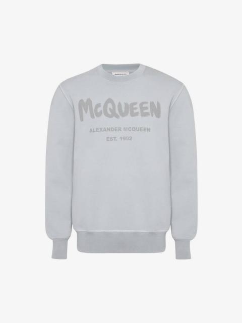 Alexander McQueen Men's McQueen Graffiti Sweatshirt in Dove Grey