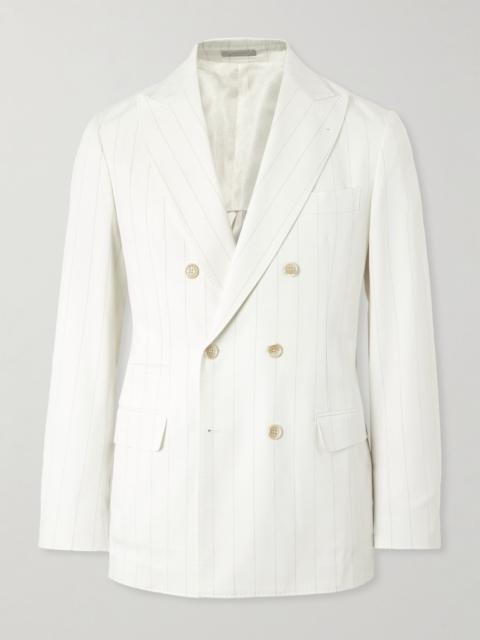 Brunello Cucinelli Double-Breasted Pinstriped Wool and Cotton-Blend Twill Blazer White