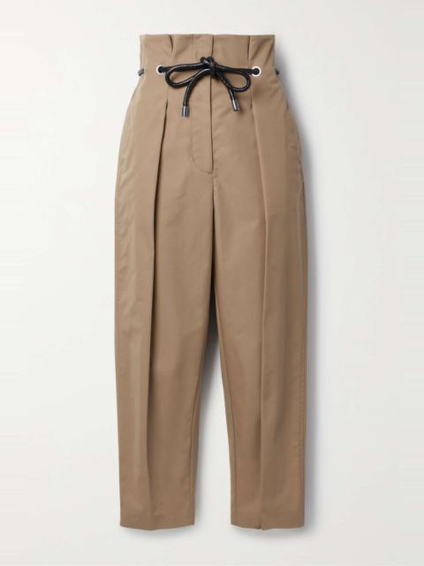 Origami belted pleated cotton-blend straight-leg pants