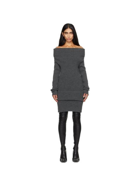 Jean Paul Gaultier Gray Rib-Knit Wool Minidress