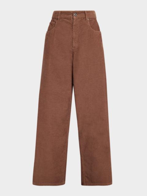 Brunello Cucinelli Dyed Cotton-Linen Twill Loose-Leg Pants