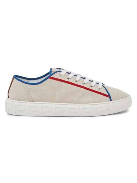 VERSACE Men's Canvas Low-Top Sneakers - Beige Red Blue Palladium