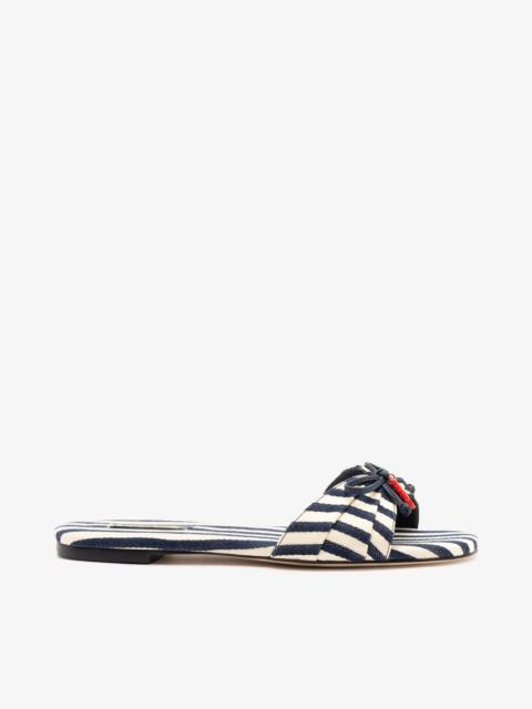 Larroudé Bardot Flat Navy Striped Canvas