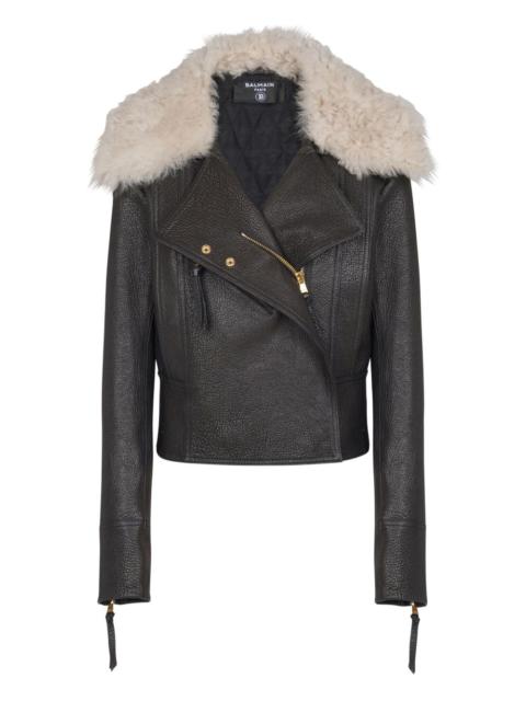 Balmain shearling-collar lambskin biker jacket