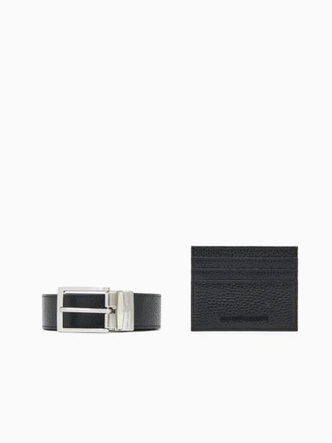 EMPORIO ARMANI GIFT BOX WITH TUMBLED-LEATHER BELT AND CARD HOLDER