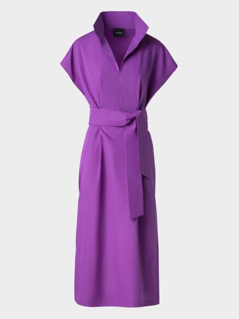 AKRIS Short-Sleeve Belted Midi Shirtdress