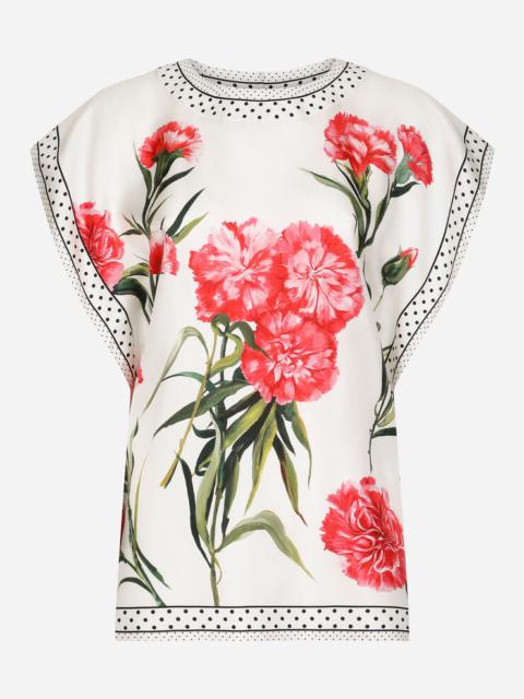 Carnation-print twill blouse