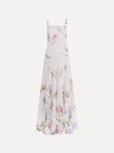 Oscar de la Renta SLEEVELESS LARGE IRIS DEGRADE PRINTED LACE DAY DRESS